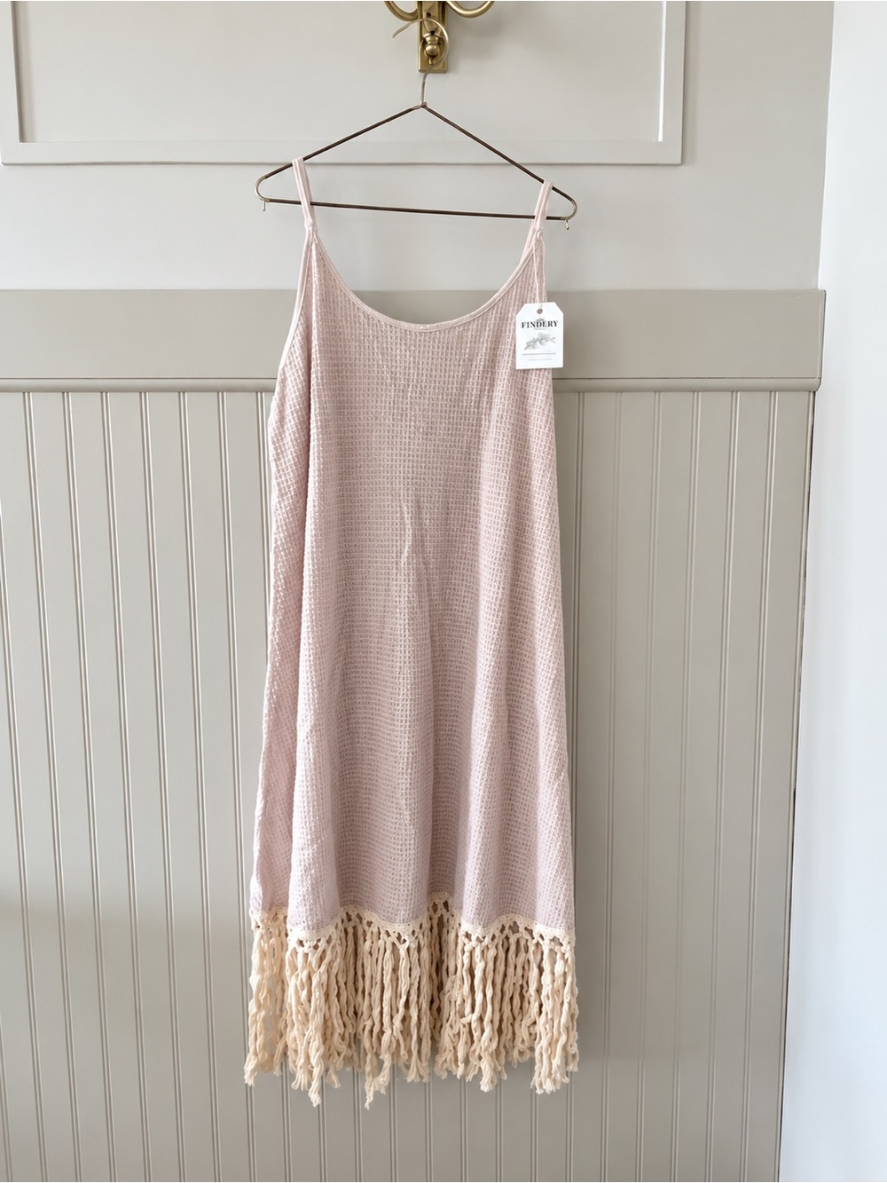 Blush Crochet Slip Dress with Cream Fringe